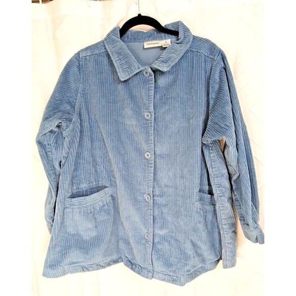 CW Classics Shacket Sz XL Corduroy Wide Wale Blue pleated back Oversized Buttons - Picture 1 of 12